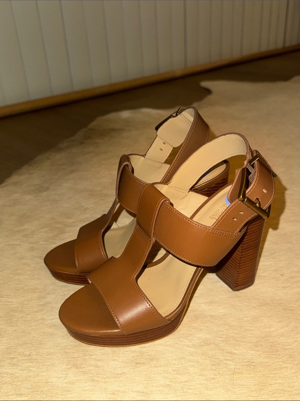 Michael Kors Tan Leather Block Heel Sandals